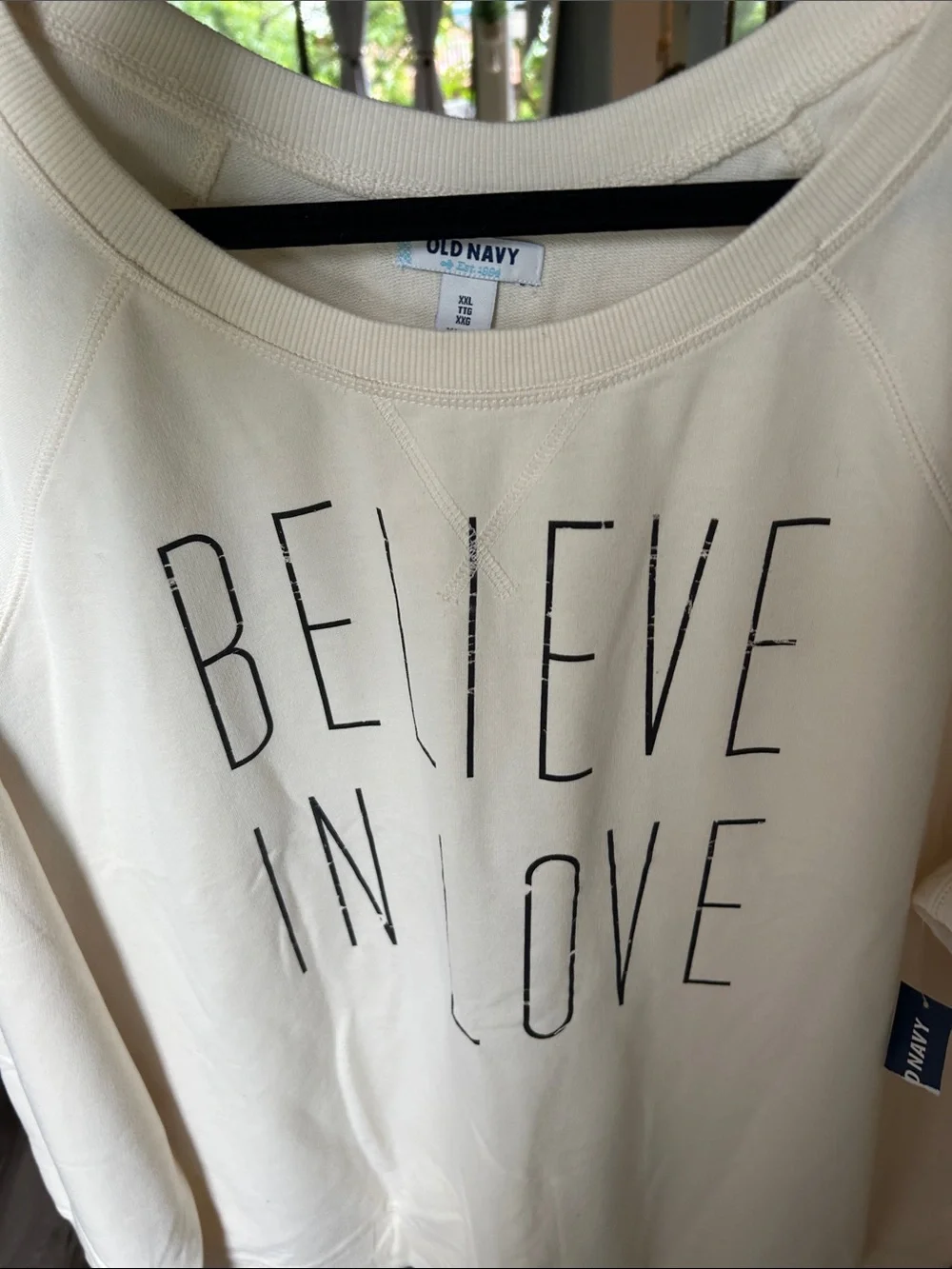 Old Navy Cream Pullover with Black Graphic